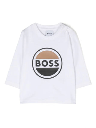 Boss T-shirt a maniche lunghe in jersey con logo bianco