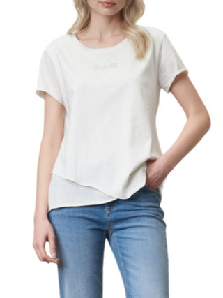 Blauer T-shirt manica corta con logo strass bianco
