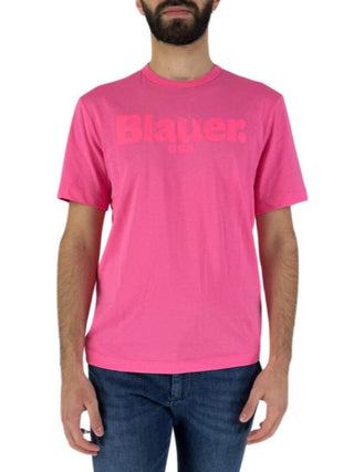 Blauer T-shirt manica corta con logo rosa