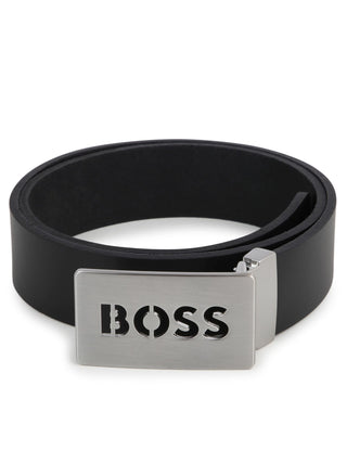 Boss cintura in pelle con fibbia metallica nero argento