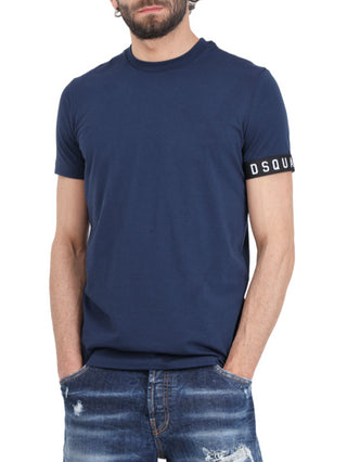 Dsquared2 T-shirt manica corta con banda logo blu