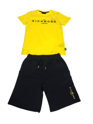 John Richmond completo Kami T-shirt e bermuda giallo nero