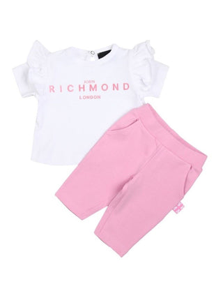 John Richmond completo T-shirt e leggings bianco rosa