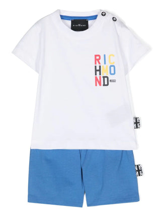 John Richmond completo neonato T-shirt e shorts bianco azzurro