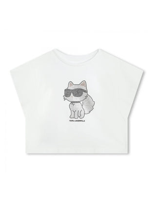Karl Lagerfeld Kids T-shirt crop con disegno strass iconico bianco