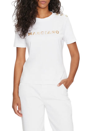 Marciano T-shirt manica corta Viviana con logo gioiello bianco