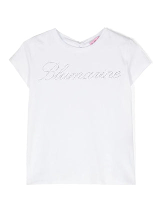 Miss Blumarine T-shirt a manica corta con logo strass bianco