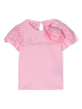 Miss Blumarine T-shirt maniche corte con logo strass rosa
