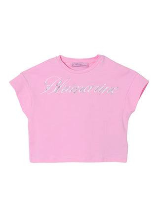 Miss Blumarine T-shirt manica corta con logo strass rosa