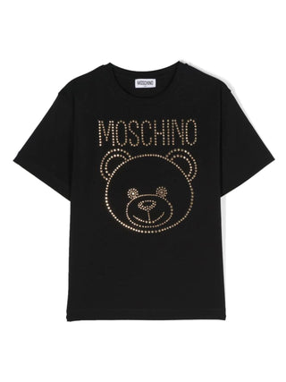 Moschino T-shirt manica corta con logo e orsetto borchiato nero