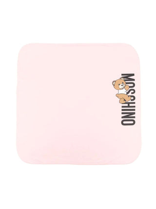 Moschino copertina in cotone con logo e orsetto toy rosa