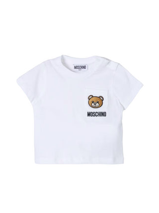 Moschino Kids T-shirt manica corta con taschino bianco