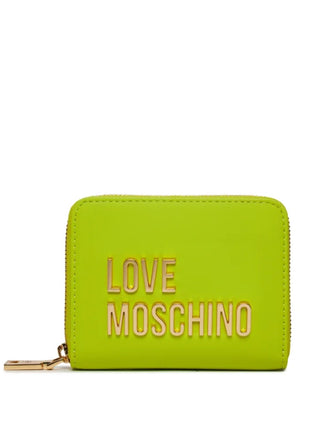 Moschino Love portafogli in ecopelle martellata con zip e logo verde lime