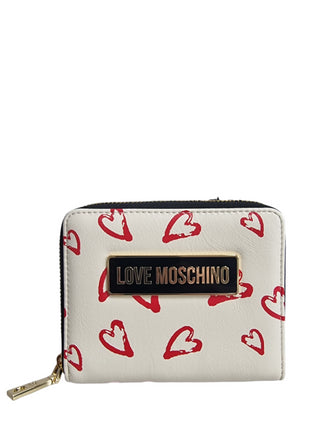 Moschino Love portafogli in ecopelle con stampa cuori avorio
