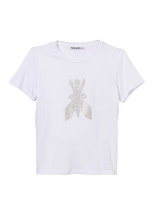 Patrizia Pepe T-shirt manica corta in viscosa con logo strass bianco