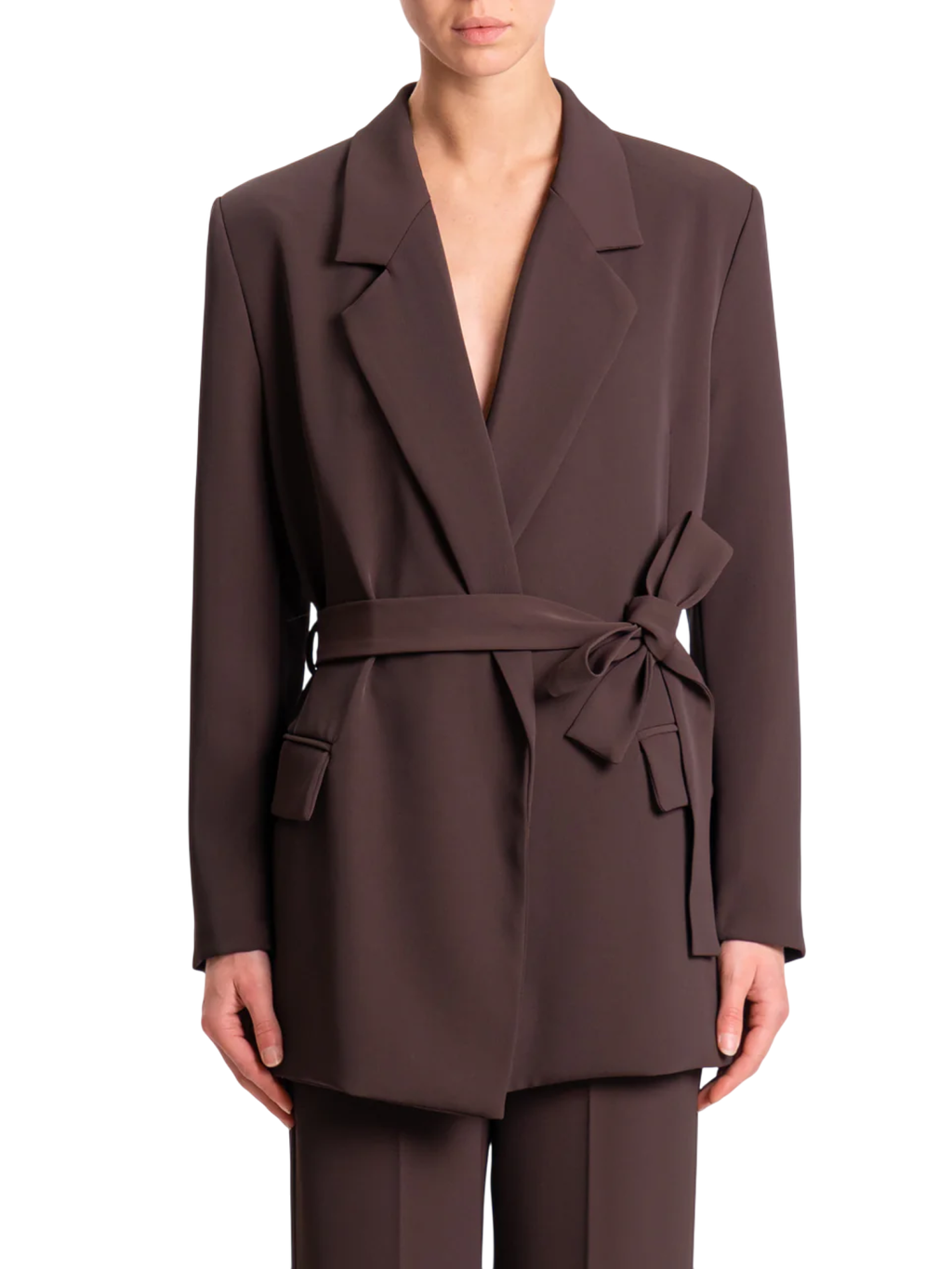 Vicolo giacca blazer con cintura marrone – Mxm Fashion