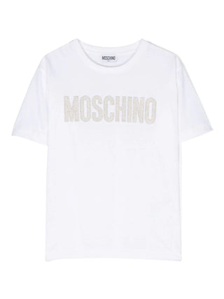 Moschino T-shirt a maniche corte in jersey con ricamo logo bianco