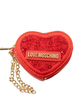 Moschino Love portamonete a forma di cuore con zip e strass all over rosso