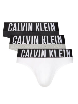 Calvin Klein set 3 slip in cotone con logo nero bianco grigio