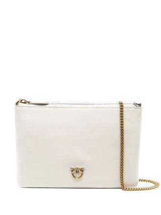 Pinko pochette Flat Classic in pelle con tracolla bianco oro