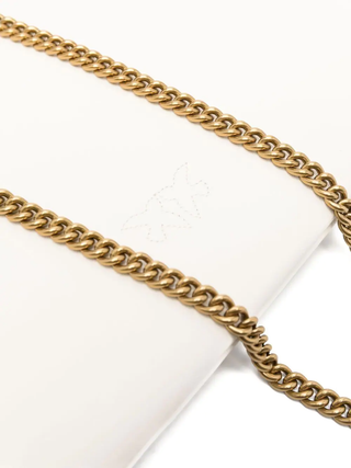 Pinko pochette Flat Classic in pelle con tracolla bianco oro
