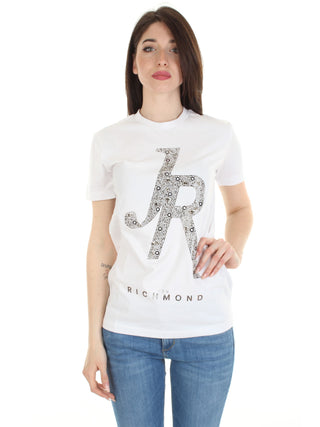 JOHN RICHMOND T-shirt SETEF da donna con logo lettering in strass BIANCO