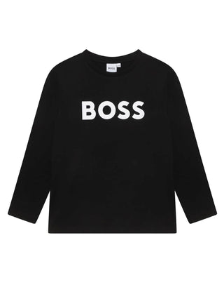 Boss T-shirt a manica lunga in jersey con logo nero