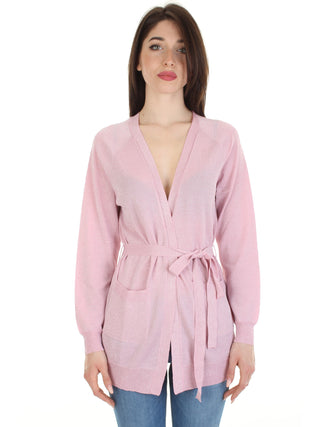 WHITE WISE cardigan in lurex con cinta ROSA