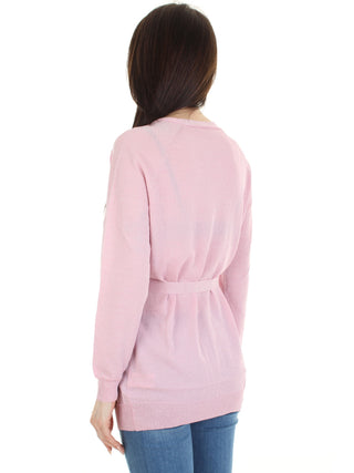 WHITE WISE cardigan in lurex con cinta ROSA