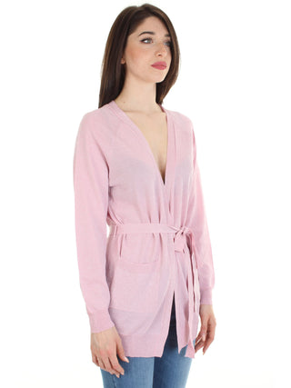 WHITE WISE cardigan in lurex con cinta ROSA