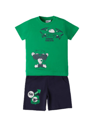 iDo completo T-shirt a manica corta e bermuda verde blu