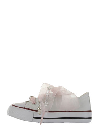 QUICKAS Sneakers in tela con tulle e ciondoli Bianco/rosa