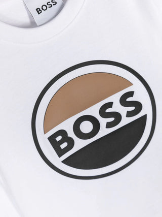 Boss T-shirt a maniche lunghe in jersey con logo bianco