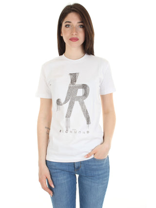 JOHN RICHMOND T-shirt WINNIEPEG da donna con logo in strass BIANCO