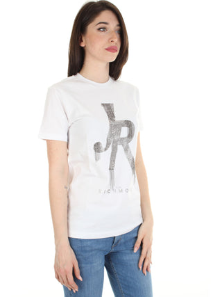 JOHN RICHMOND T-shirt WINNIEPEG da donna con logo in strass BIANCO