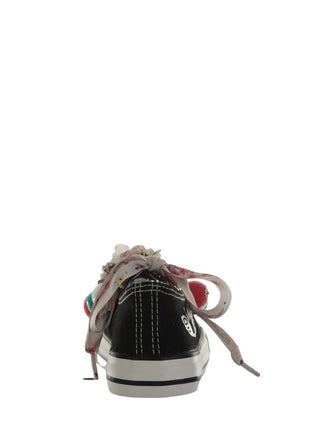 QUICKAS Sneakers Vichy in tela con pompon Nero/Rosa