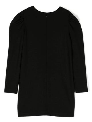 Moschino abito a manica lunga con logo e cuoricini strass nero