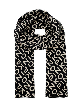 Pinko sciarpa Friularo in misto lana e cashmere con logo all over nero avorio