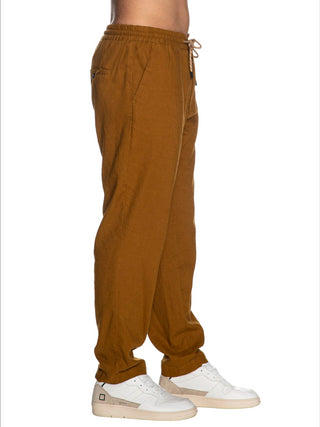 Bicolore pantaloni in misto lino marrone