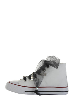 QUICKAS Sneakers in tela con tulle e ciondoli Bianco/Nero