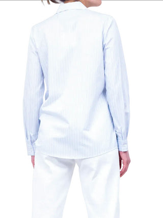 Vicolo camicia gessata a manica lunga con scritta celeste bianco