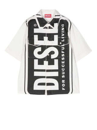 Diesel camicia a maniche corte con maxi stampa logo Bianco nero