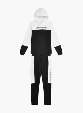 CALVIN KLEIN JEANS  boy IB0IB00952 completo 2 pezzi felpa con cappuccio e jogger in cotone biologico colore Nero