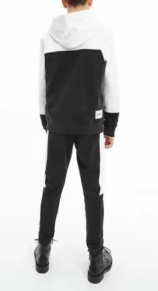 CALVIN KLEIN JEANS  boy IB0IB00952 completo 2 pezzi felpa con cappuccio e jogger in cotone biologico colore Nero