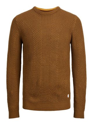 JACK&JONES Pullover girocollo JJSTANFORD in maglia lavorata Cammello