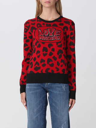 MOSCHINO LOVE Maglione con fantasia animalier e logo Rosso