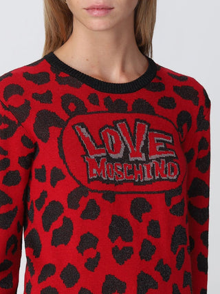 MOSCHINO LOVE Maglione con fantasia animalier e logo Rosso