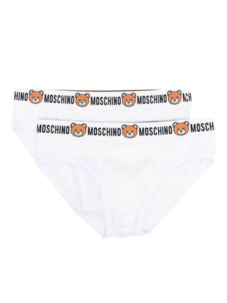 MOSCHINO UNDERWEAR Set di 2 slip con banda logata e orsetto Bianco