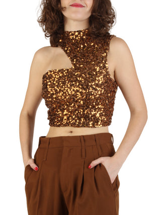 Aniye By top crop Bia con paillettes all over color caramello