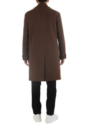 Bicolore cappotto lungo doppiopetto con trama spigata marrone